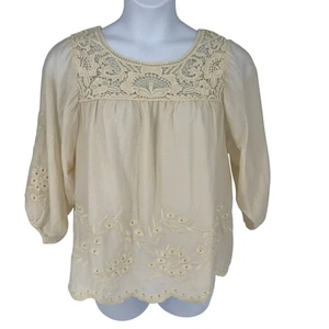 Hazel L Cream Cotton Silk Lace Embroidered Blouse Boho Peasant Top Lined - Picture 1 of 9