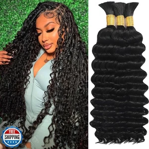 Trenzado humano para trenzas boho 120 g 12 A onda de agua profunda cabello humano a granel - Imagen 1 de 5