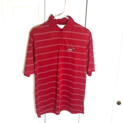 St. Louis Cardinals Antigua Polo Shirt Men's M Red Striped Short Sleeve Golf MLB - Image 1 of 4