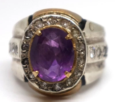 Bellissimo anello antico con zirconi in cristallo ametista - argento 925... - Immagine 1 di 4