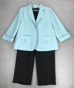 Tuta pantalone Alfred Dunner 2 pezzi taglia 14P elastico in vita giacca verde acqua/pantaloni neri - Foto 1 di 20