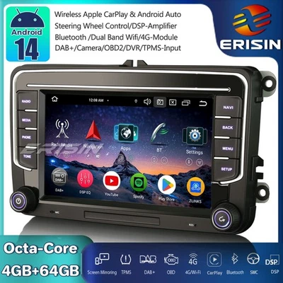 64GB Android 14 Autoradio GPS for VW Passat Polo Golf 5/6 Tiguan T5 Caddy Skoda - Imagen 1 de 4