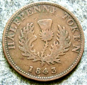 NOVA SCOTIA Canadian Province QUEEN VICTORIA 1843 Halfpenny Token, Copper - Picture 1 of 6
