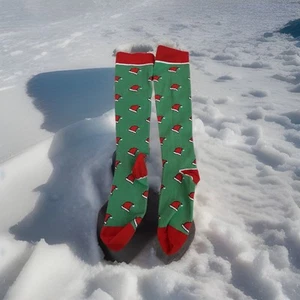 Christmas Compression Stockings Cartoon Santa Elk Print Nursing Knee High Socks - Picture 1 of 2