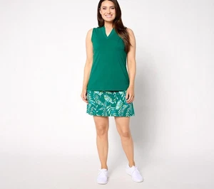 Sport Savvy Sz 1X Petite Solid Tank and Printed Skort Set EMERALD PALM A648402 - Picture 1 of 1