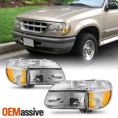 For 95-01 Ford Explorer 97 Mercury Mountaineer Chrome Headlights w/Corner Signal - Image 1 of 4
