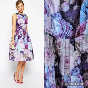ASOS LTD Floral Soft Prom Midi Dress • US 12 UK 16 • Purple Blue Chiffon NWT XL - Picture 1 of 15
