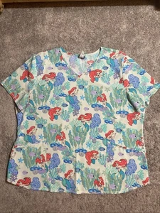 Disney Little Mermaid Ariel Light Blue Women’s Scrub Top Size 2XL - Picture 1 of 24