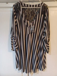 Torrid Tunic 6 Black White Stripes Lace NWT - Picture 1 of 6