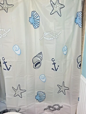 NUEVO Juego de cortinas de ducha de baño con 12 ganchos, carcasas junto a la playa 72" x 72" PEVA Foto 1 de 4