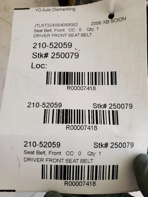 Cinturón de seguridad delantero SCION XB 2006 a través del retractor del conductor 11/05 se adapta 04-06 7418 Foto 1 de 4
