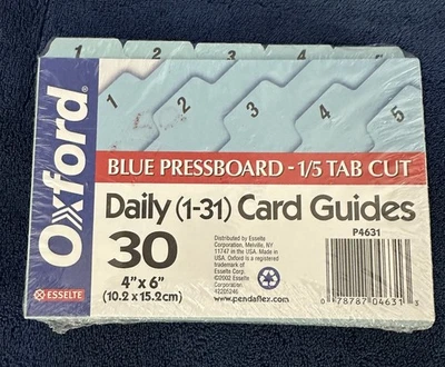Oxford Daily Card Guide Set  1-31 Days 4" x 6" Blue USA P4631 Heavy Weight - Image 1 of 4