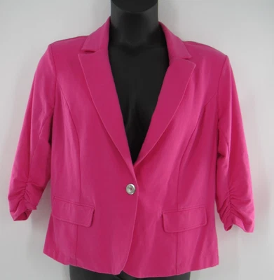 Blazer grande Style & Co para mujer rosa liso manga acanalada pecho único Foto 1 de 4