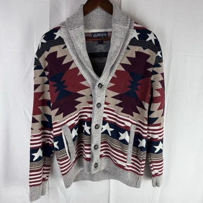 American Rag Mens Medium Stars Stripes Aztec Cardigan Button Sweater Patriotic - Image 1 of 4