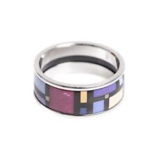 Frey Wille Fine Enamel Ring Modernist Cubic Design UK Size O1/2 Band