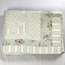 Simply Shabby Chic Lady Rose Twin Quilt Pink Floral Green Blue Stripe 100 Cotton