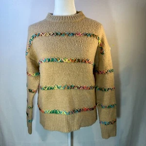 Bibu Pullover Sweater Ladies SZ Sm Cream and Rainbow Stitching Wimsy Comfy - Picture 1 of 13
