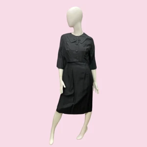 INKY BLACK 1950s Tailored Two Piece Jacket and Dress Set by Pomette Fashion - Picture 1 of 3