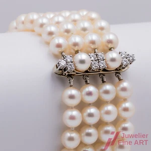 Braccialetto di Perle Weyersberg Kö Oro Platino Diamanti Brillanti 17 CM - Foto 1 di 3
