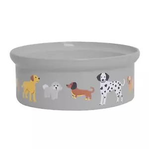 Ceramic Dog Print Food Drink Feeding Bowl Grey Puppy Pet 800ml - Picture 1 of 7