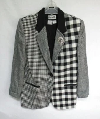 Paradox Negro Blanco Cuadros Broche Manga Larga Forrado Chaqueta *Talla 4P* Foto 1 de 4