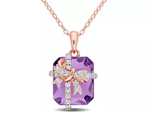 6.75 Carat (ctw) Amethyst and White Topaz Pendant Rose Plated Silver - Picture 1 of 4