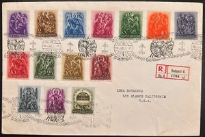 1938 Hungary Registered Mail Cover to CA, #511-24 Complete, Special Cancels *d - Picture 1 of 2