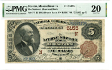 1882 $5 National Shawmut Bank of Boston, Ma Note Pmg Vf-20! Ch#5155 Rare! Look!