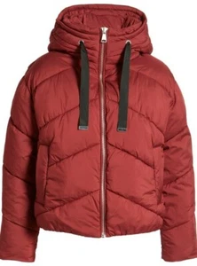 Nordstrom Chevron Puffer Coat Jacket Red Pomegranate Womens Size S M Loose NWT - Picture 1 of 7