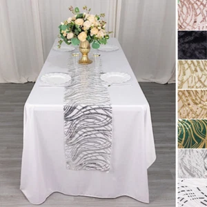 12x108 in Mesh Wavy Embroidered Sequins TABLE RUNNER Party Events Decorations - Picture 1 of 70
