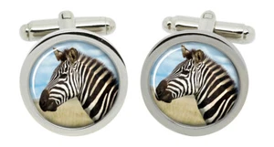 Zebra's Portrait Cufflinks in Chrome Box - Picture 1 of 5