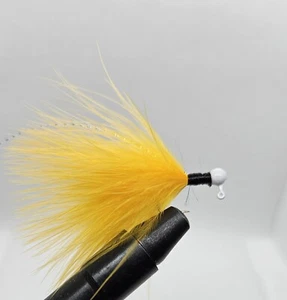 10- 1/32oz Hand Tied Marabou Jig #6 hook Yellow Black White Panfish Walleye Bass - Picture 1 of 1
