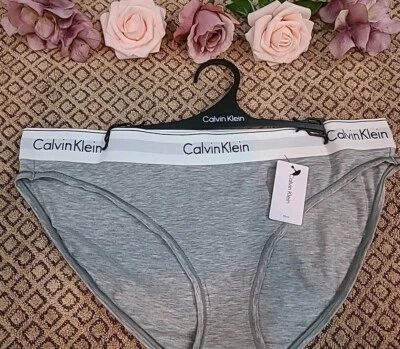 XL CALVIN KLEIN LOGO $22.00 Modern Cotton Grey Black Bikini Panty NwT - Image 1 of 4