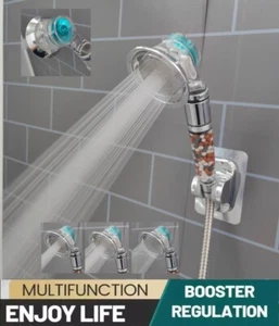 Ionic Shower Head High Low Pressure Water Saving Filter Beads Adjustable 3 Modes - Picture 1 of 10
