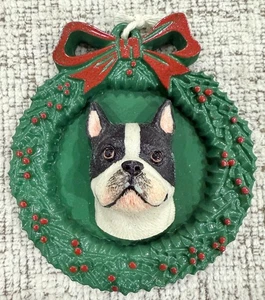 Boston Terrier Dog Collectible Christmas Holiday Ornament Rare HTF 3" - Picture 1 of 5