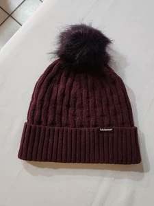 Lululemon Cable Knit Pom Beanie Hat Maroon W/Black Pom - Picture 1 of 5