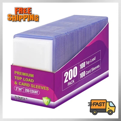 Baseball Card Protectors, 200 Card Sleeves Top Loaders for Cards, 3" x 4" USA