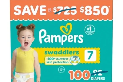 Pañales Pampers Swaddlers talla 7 (más de 41 libras), 100 unidades - NUEVO Foto 1 de 3