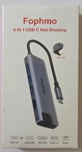 6 IN 1 USB C HUB DOCKING HDTV 4K USB3.0 RJ45 FOR IPAD PRO/HP/DELL HDMI BRAND NEW - Picture 1 of 2