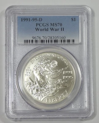 1991-1995-D World War II 50th Anniversary Silver Commemorative $1 PCGS MS 70 - Image 1 of 4