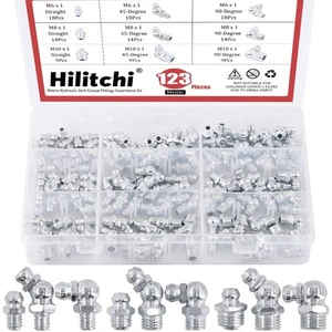 Hilitchi 123Pcs Metric Hydraulic Zerk Grease Fittings Assortment Kit (Metric) - Picture 1 of 7