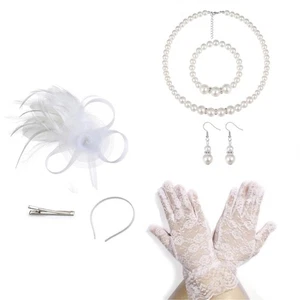 Feathered Headwear Braceleet Earrings Set for Church Day and Costume Event - Picture 1 of 13