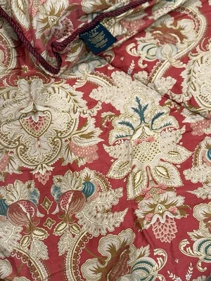 Ralph Lauren King Jardiniere Floral Comforter Red Gold Damask Sateen Rope Vtg - Image 1 of 4