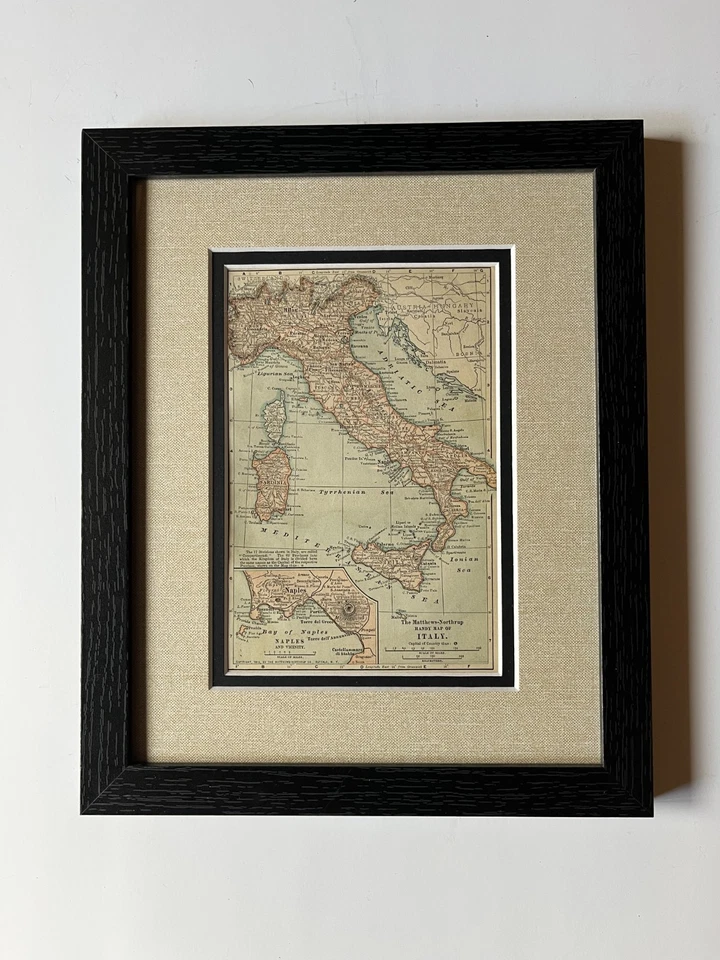 Marco de mapa de Italia 1899 y doble mate fm 1903 corona enciclopedia VER DESCRIPCIÓN Foto 1 de 4