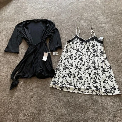 Linea Donatelle Floral Negro Blanco 2 Piezas Bata/Chemise Set TALLA M Foto 1 de 4