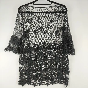 Blusa Mujer Talla M Negra Crochet Malla Floral Cubre - Imagen 1 de 8