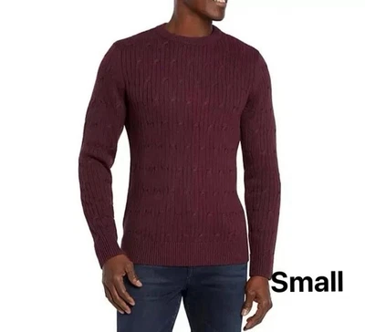 Express Men's Braided Cable Knit Sweater Long Sleeves Crew Neck Wine Burgundy S - Image 1 of 4