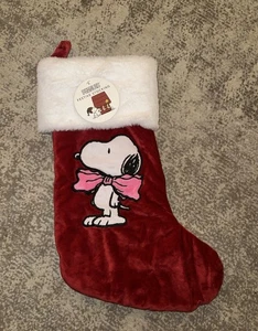 Peanuts Snoopy Christmas Stocking Red Pink Bow  Velvety Soft Plush Holidays - Picture 1 of 1