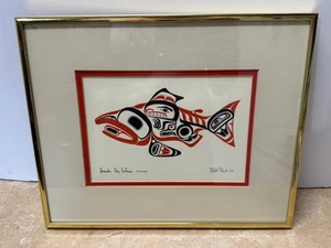 Bill Reid 1974 Haida perro salmón estampado nativo de la costa noroeste - Imagen 1 de 5
