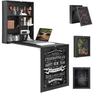 Wall Mounted Desk Fold out Convertible Desk with Chalkboard & Storage Area - Picture 1 of 12